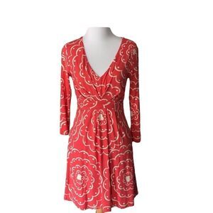 Boden Coral Floral V-Neck Jersey knit Dress